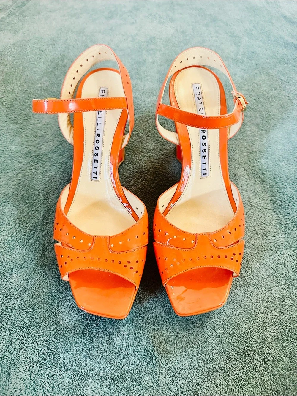 Fratelli Rossetti Orange Patent Leather Wedge Sandals 38.5